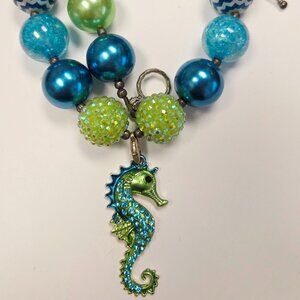 Girls Bubble Chunky Bead Necklace - Sparkle Seahorse